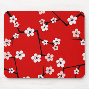 Red Cherry Blossom Print Mouse Pad
