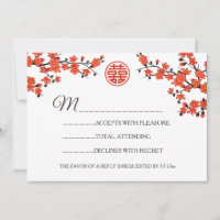 Red Cherry Blossom RSVP Chinese Wedding