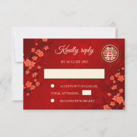 Red Cherry Blossom RSVP Chinese Wedding