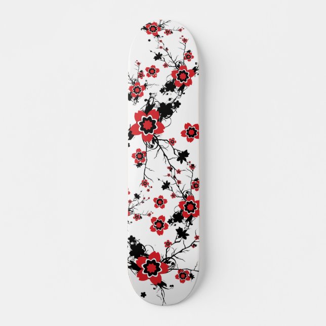 Red Cherry Blossom Sakura Design Skateboard (Front)