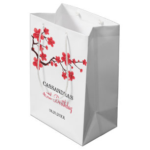 Red Cherry Blossom Sakura Floral Birthday Medium Gift Bag