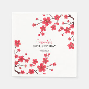 Red Cherry Blossom Sakura Rustic Floral Birthday Napkin
