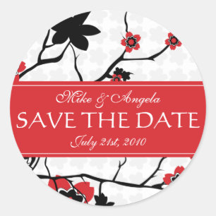 Red Cherry Blossom Sakura Save the Date Classic Round Sticker