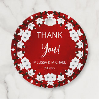 Red Cherry Blossom Thank You Wedding Favor   Favour Tags