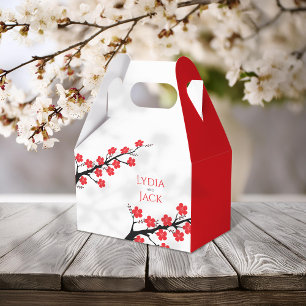 Red Cherry Blossom Themed Wedding Favour Box