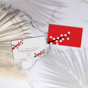 Red Cherry Blossom Themed Wedding Place Card