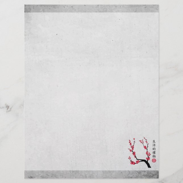 Red cherry blossom three art "Gift of life" Custom Letterhead (Front)