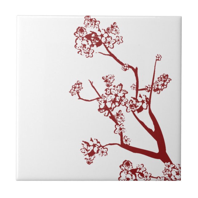 Red Cherry Blossom Tiles and Trivets (Front)