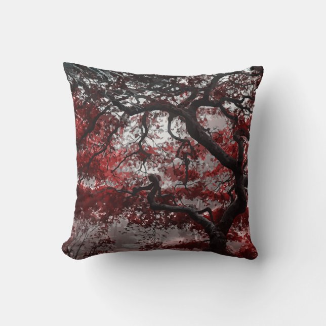 Red Cherry Blossom Tree Cushion (Front)