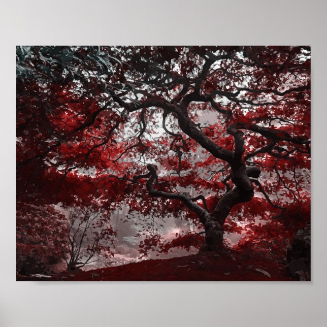 Red Cherry Blossom Tree Poster (Front)