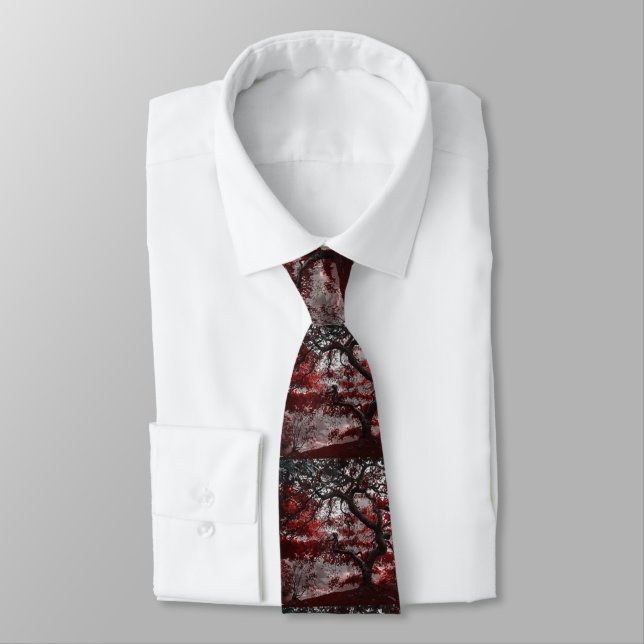 Red Cherry Blossom Tree Tie (Tied)