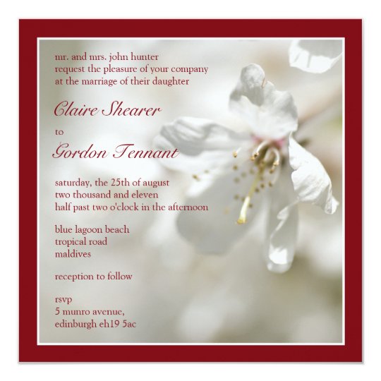 Red Cherry Blossom Wedding Invitiation Card