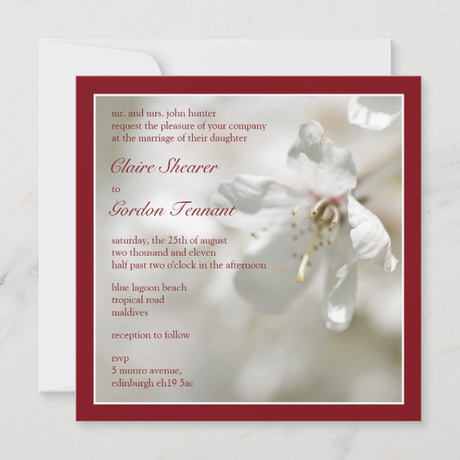 Red Cherry Blossom Wedding Invitiation Invitation (Front)