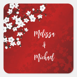 Red Cherry Blossom Wedding   Square Sticker
