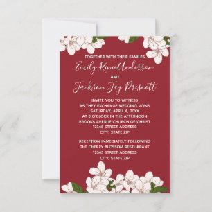 Red Cherry Blossoms - 3x5 Wedding/Reception Invite