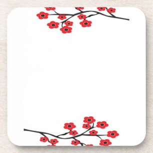Red Cherry Blossoms Cork Coaster