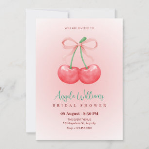Red cherry bow bridal shower invitation