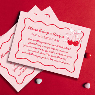 Red Cherry Bow Bridal Shower Recipe Request Enclosure Card