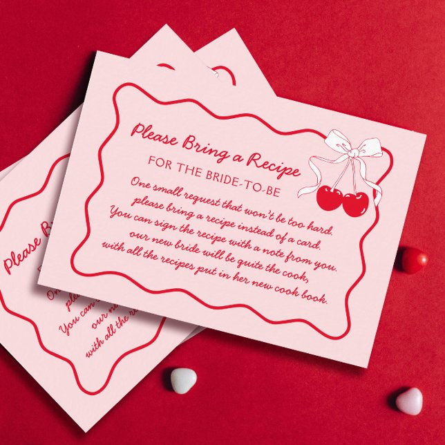 Red Cherry Bow Bridal Shower Recipe Request Enclosure Card (Creator Uploaded)