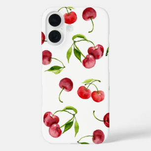 Red cherry cherries cute watercolor fruit iPhone 16 case