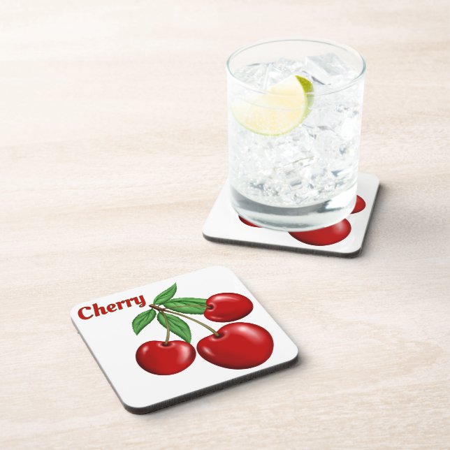 Red Cherry Cherries Design Personalised Coaster (Right Side)