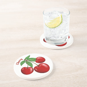 Red Cherry Cherries Design Personalised Coaster