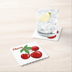 Red Cherry Cherries Design Personalised Paper Coaster