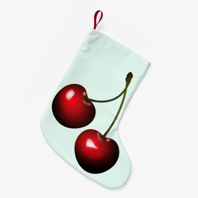 Red Cherry Christmas Stocking - Customisable (Front (Hanging))