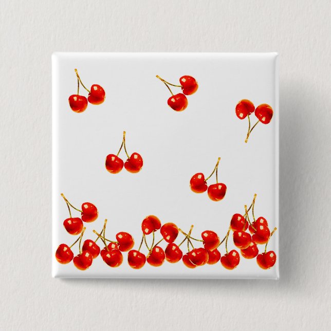 Red Cherry Falling Down 15 Cm Square Badge (Front)