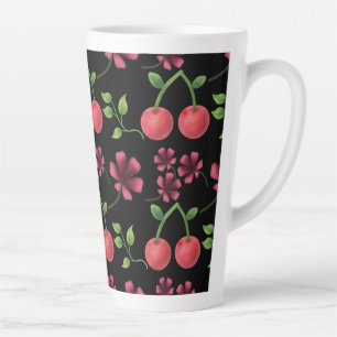 Red Cherry Floral Pattern  Latte Mug