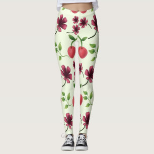 Red Cherry Floral Pattern  Leggings