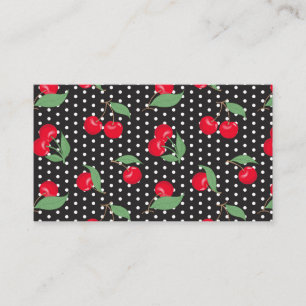 Red Cherry Fruit Green Leaves Black White Dots Business Card