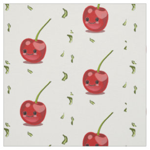 Red cherry fruit kawaii fabric