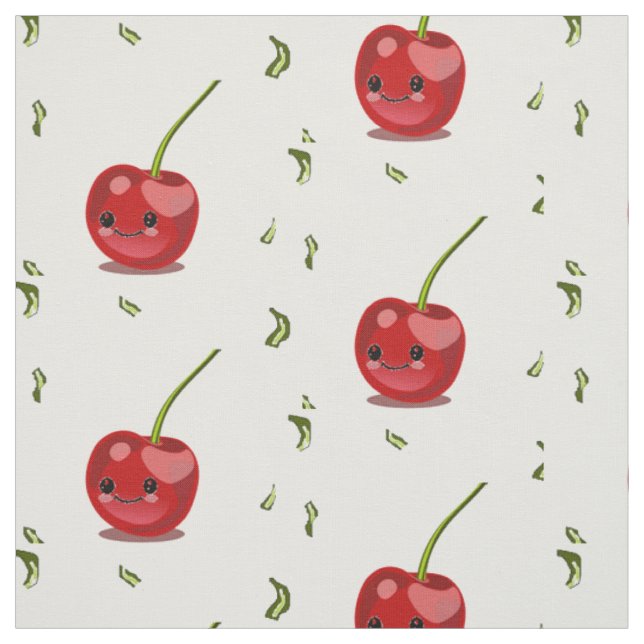 Red cherry fruit kawaii fabric (Swatch)
