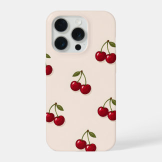 Red Cherry Fruit Retro Pattern iPhone 15 Pro Case