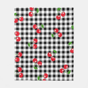 Red Cherry Gingham Black & White Chequered Cosy  Fleece Blanket