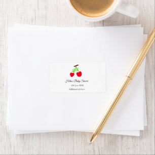 red Cherry green bow add name date baby shower Label