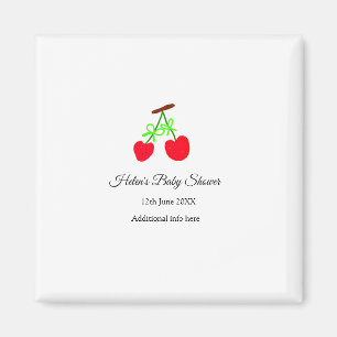red Cherry green bow add name date baby shower Magnet