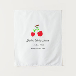 red Cherry green bow add name date baby shower Tapestry