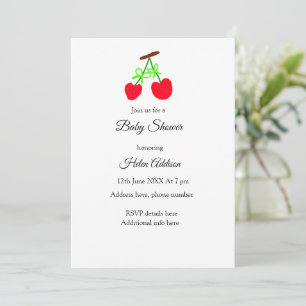 red Cherry green bow add QR baby shower Invitation