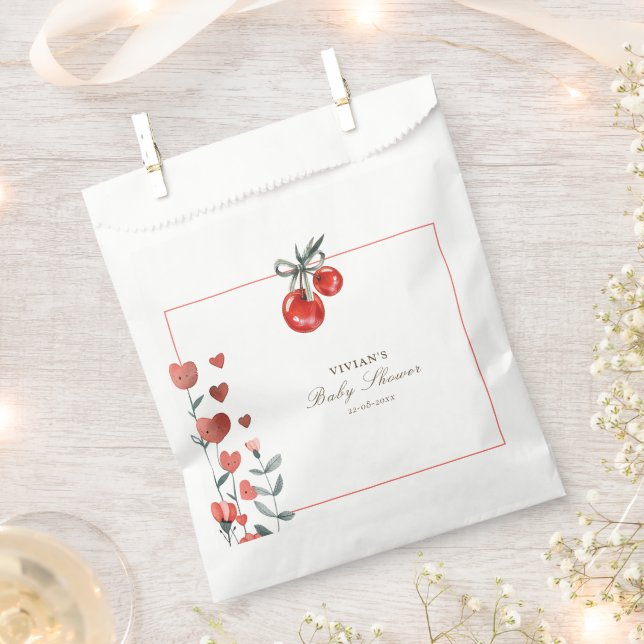 Red Cherry Heart Floral Favour Bag (Clipped)