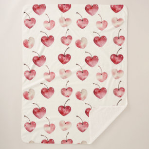 Red Cherry Hearts Valentine's Day Sherpa Blanket