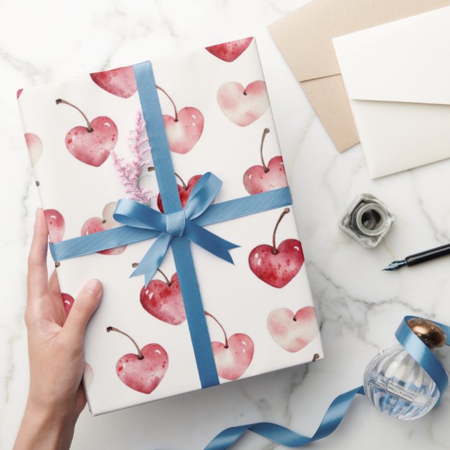 Red Cherry Hearts Valentine's Day Wrapping Paper (Gifting)