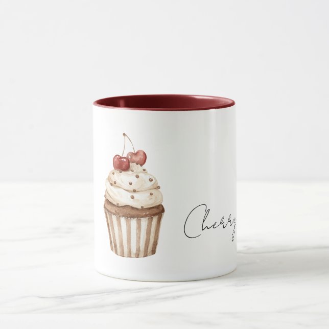 Red Cherry Hearts Vanilla Cupcake   Mug (Center)