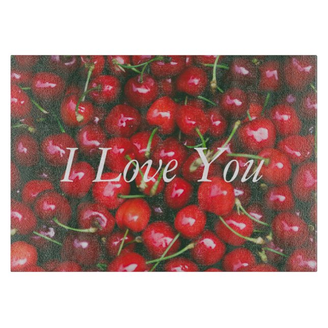 Red Cherry - I Love You (customisable text) Cutting Board (Front)