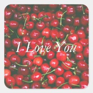Red Cherry - I Love You (customisable text) Square Sticker