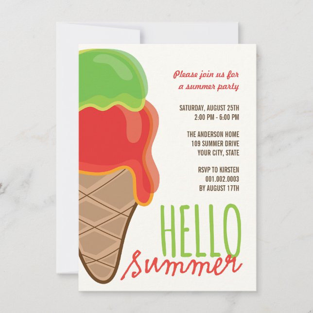 Red Cherry Lime Fun Ice Cream Summer Party Invite (Front)