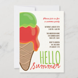 Red Cherry Lime Fun Ice Cream Summer Party Invite