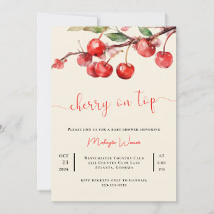 red Cherry on Top Baby Girl Shower Invitation