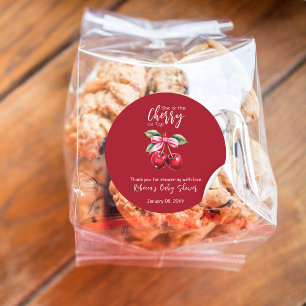 Red Cherry on Top Coquette Pink Bow Baby Shower Classic Round Sticker